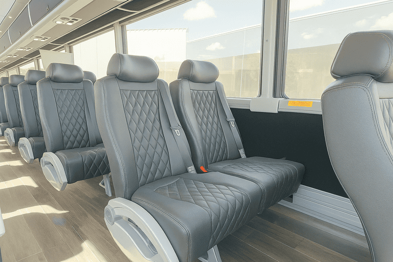 interior of Longmont Minibus Company charter bus