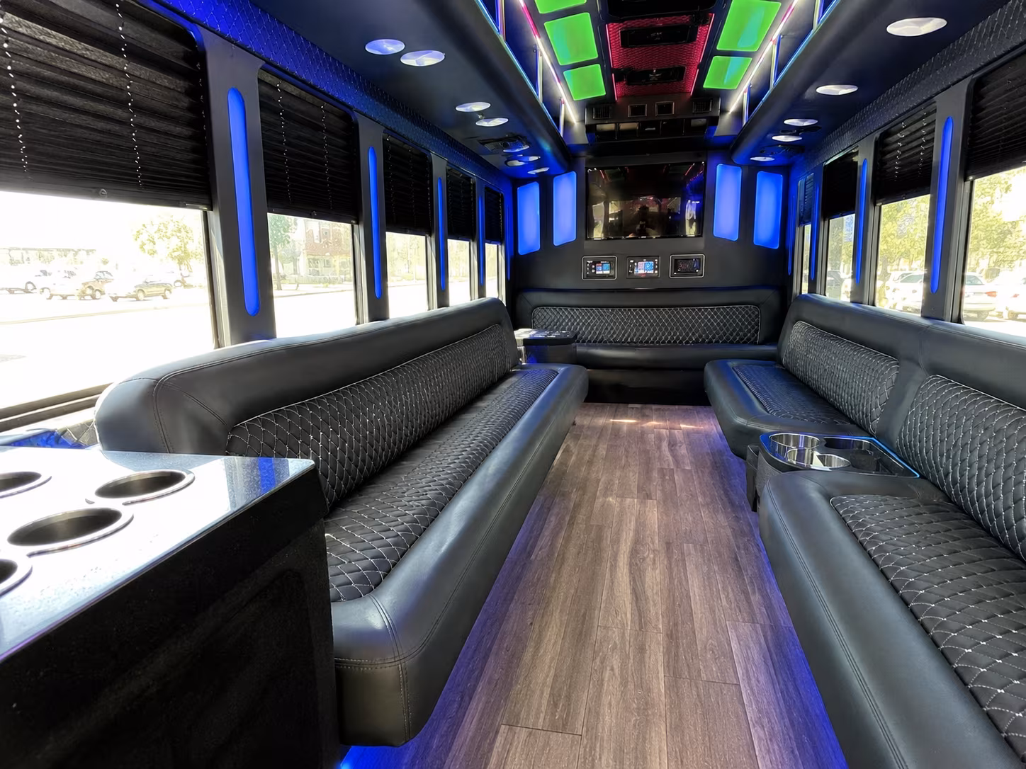 longmont 15 passenger party bus inside