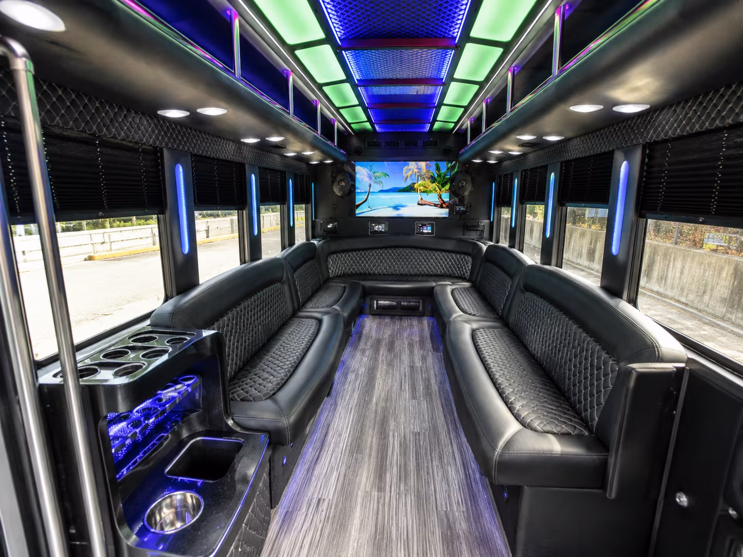 longmont 18 passenger party bus inside